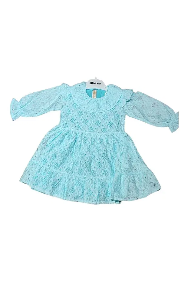 Детское платье для девочек кружевное с вышивкой Cotton lace girl's lined dress Mininaf, Green