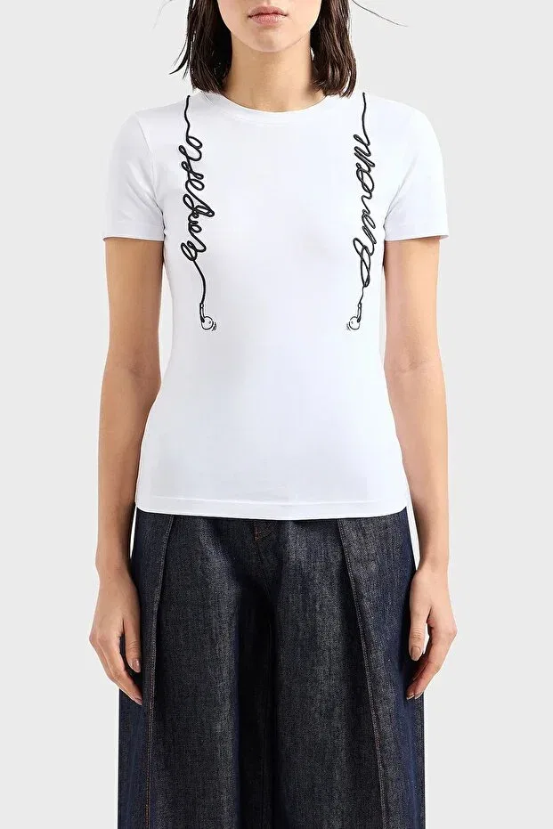 Женская футболка хлопковая с коротким рукавом Emporio Armani, White