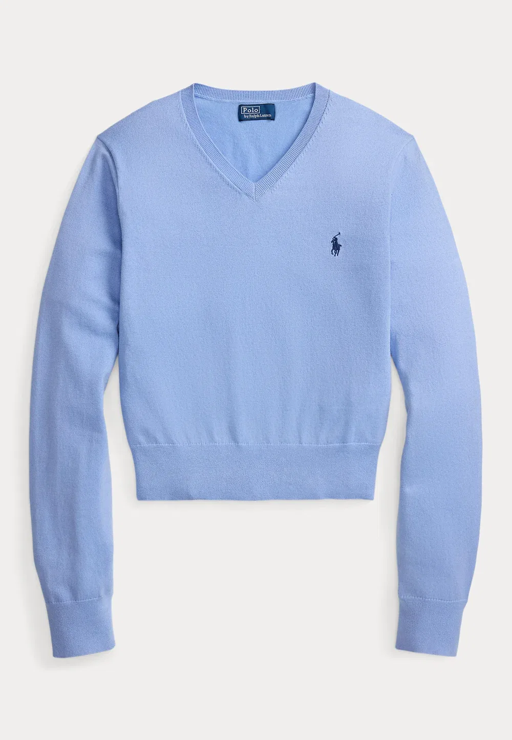 Усаженный свитер с V-образным вырезом из смесовой хлопковой ткани Polo Ralph Lauren, Blue — фото 4