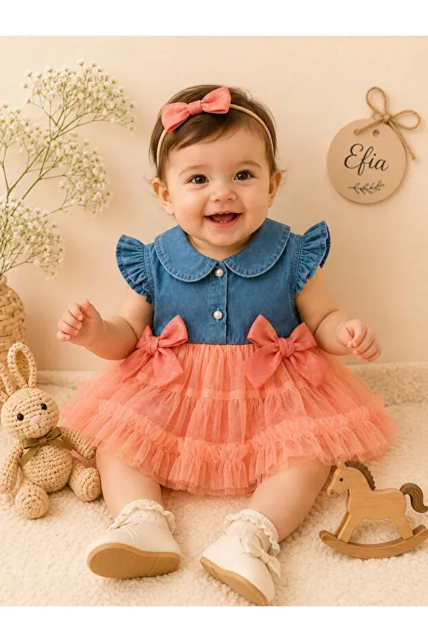 Детское платье для девочек из денима с тюлем Moes tulle skirt denim girls' dress Efia Baby, Multicolor — фото 2