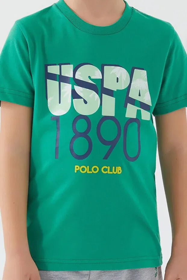 Детские шорты для мальчиков хлопковые Palm Leaf Detail Pine Green Boy Bermuda Suit U.S. Polo Assn., Pine Green — фото 4