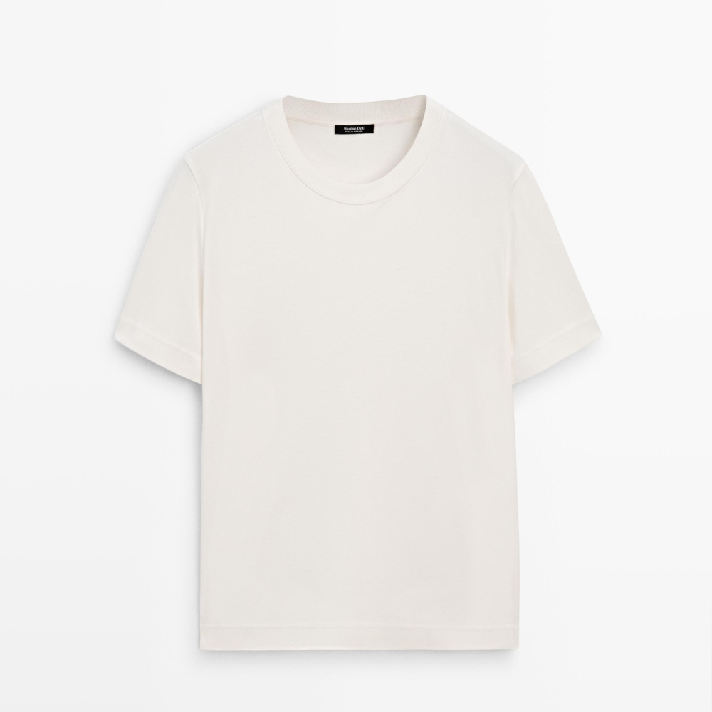 

Футболка Massimo Dutti 100% Cotton Interlock Crew Neck, кремовый, Бежевый, Футболка Massimo Dutti 100% Cotton Interlock Crew Neck, кремовый