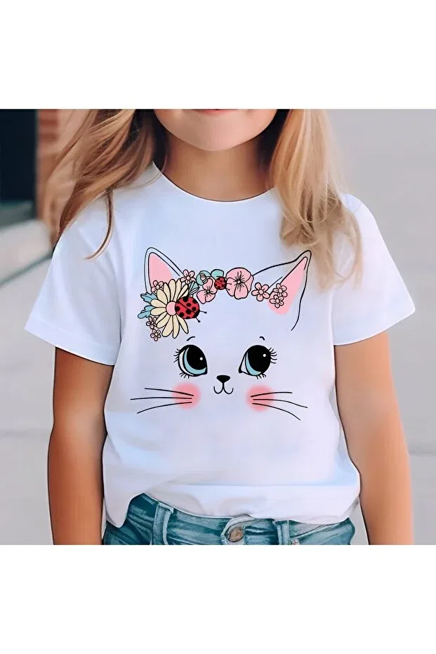 Детская футболка для мальчиков с принтом Cute Cat Printed Galashop, White1