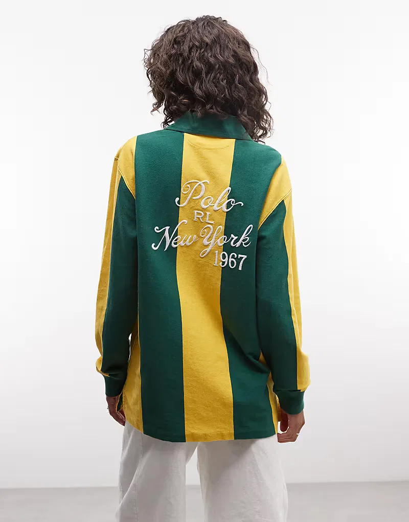 Регбийная футболка Polo Ralph Lauren в вертикальную полоску, зеленый — фото 4