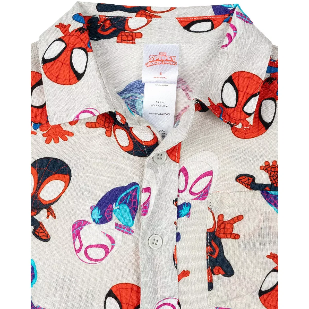 Детское платье-рубашка для мальчиков с принтом Marvel Spidey and His Amazing Friends Hawaiian Button Down Dress Shirt Marvel, Light Gray — фото 2