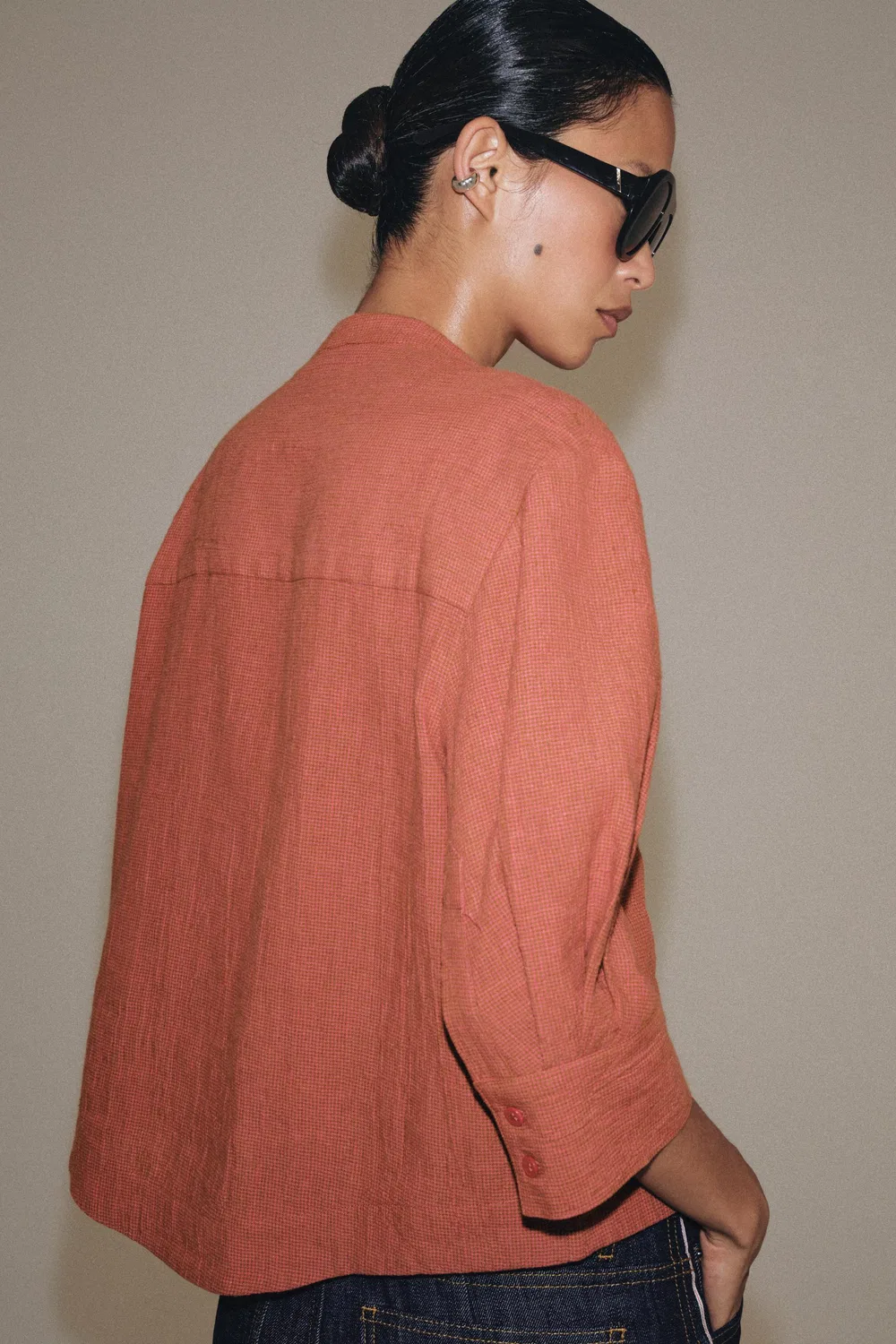 Рубашка из льняной смеси от ZW COLLECTION с завязками. ZARA, Burnt orange — фото 3