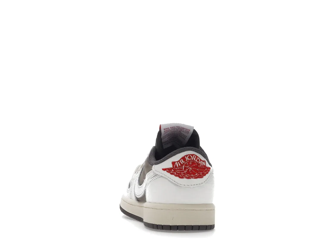 Детские кроссовки Lifestyle с принтом Jordan 1 Retro Low OG SP Travis Scott Reverse Mocha, Sail/University Red-Ridgerock — фото 4