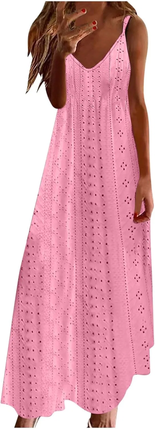 Женское летнее платье с V-образным вырезом Maxi, Hot Pink
