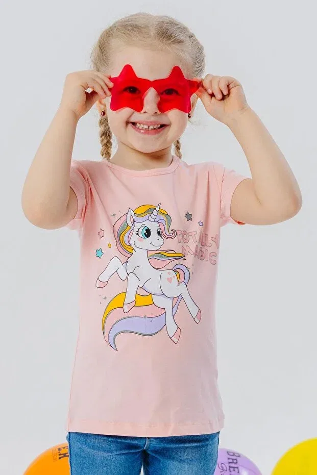 Детская футболка для девочек с принтом Magic Unicorn Printed Breeze, Salmon