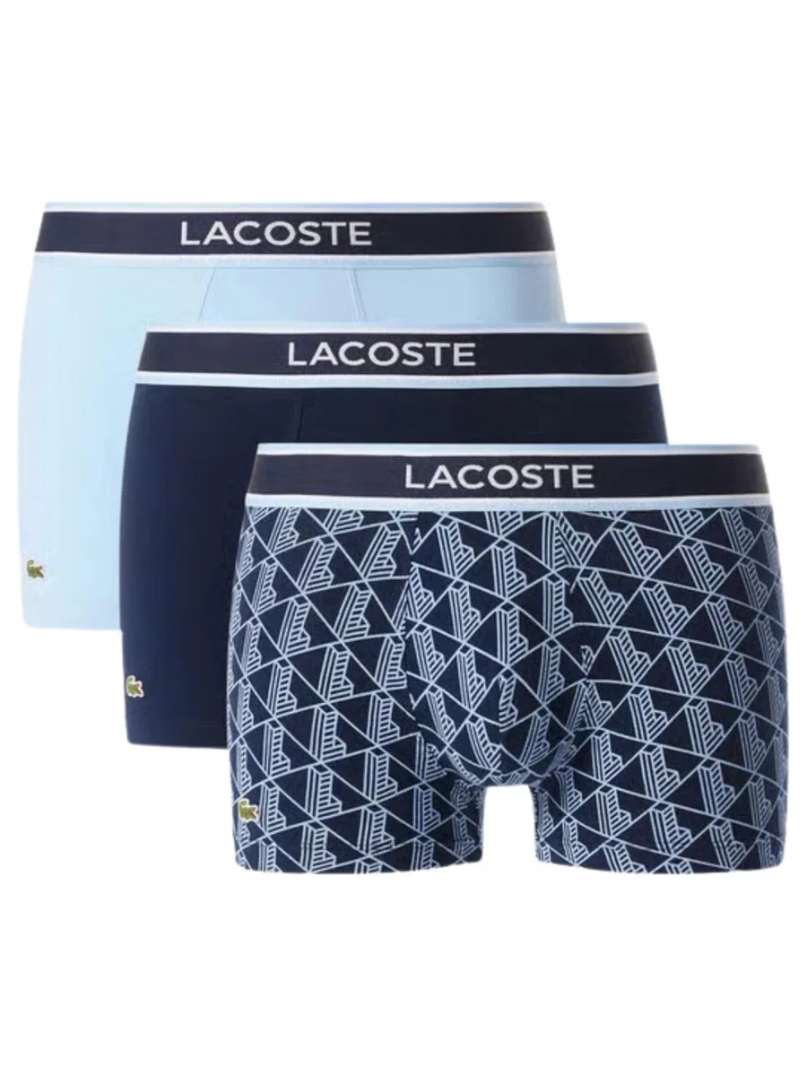 Боксерские шорты LACOSTE 'Tripack boxer lacoste azules plaid/monogram trunks' синего цвета