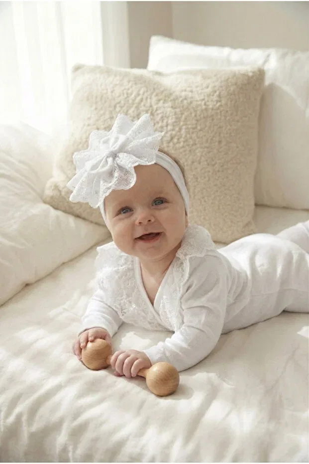 Детский комбинезон для девочек хлопковый Little Princess Cream Lace Piece Montina, Белый — фото 4