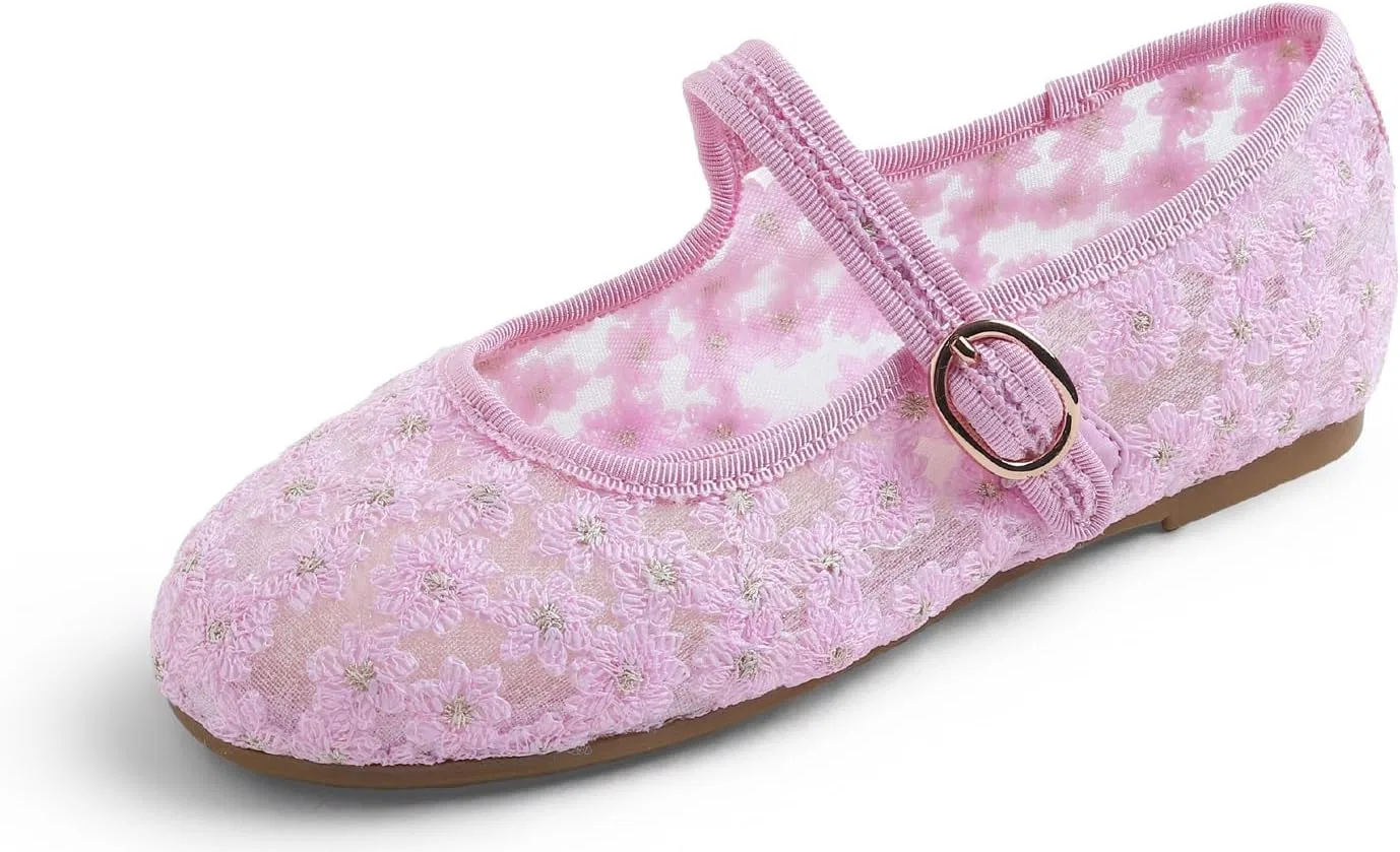 Детские балетки для девочек с кружевом FEVERSOLE, Pink Lace Loop Maryjane