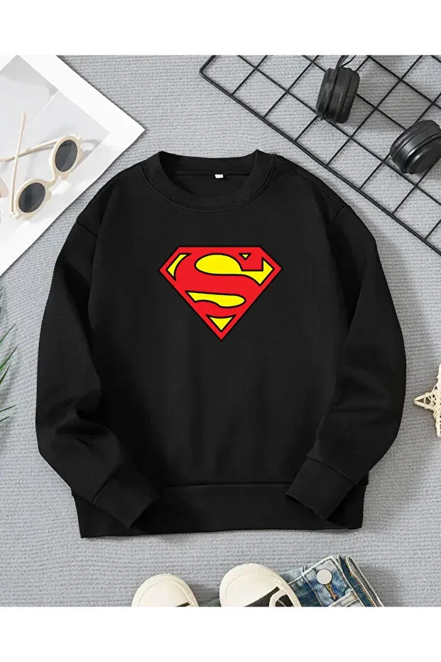 Детская футболка с длинным рукавом с принтом Superman Haha, Black