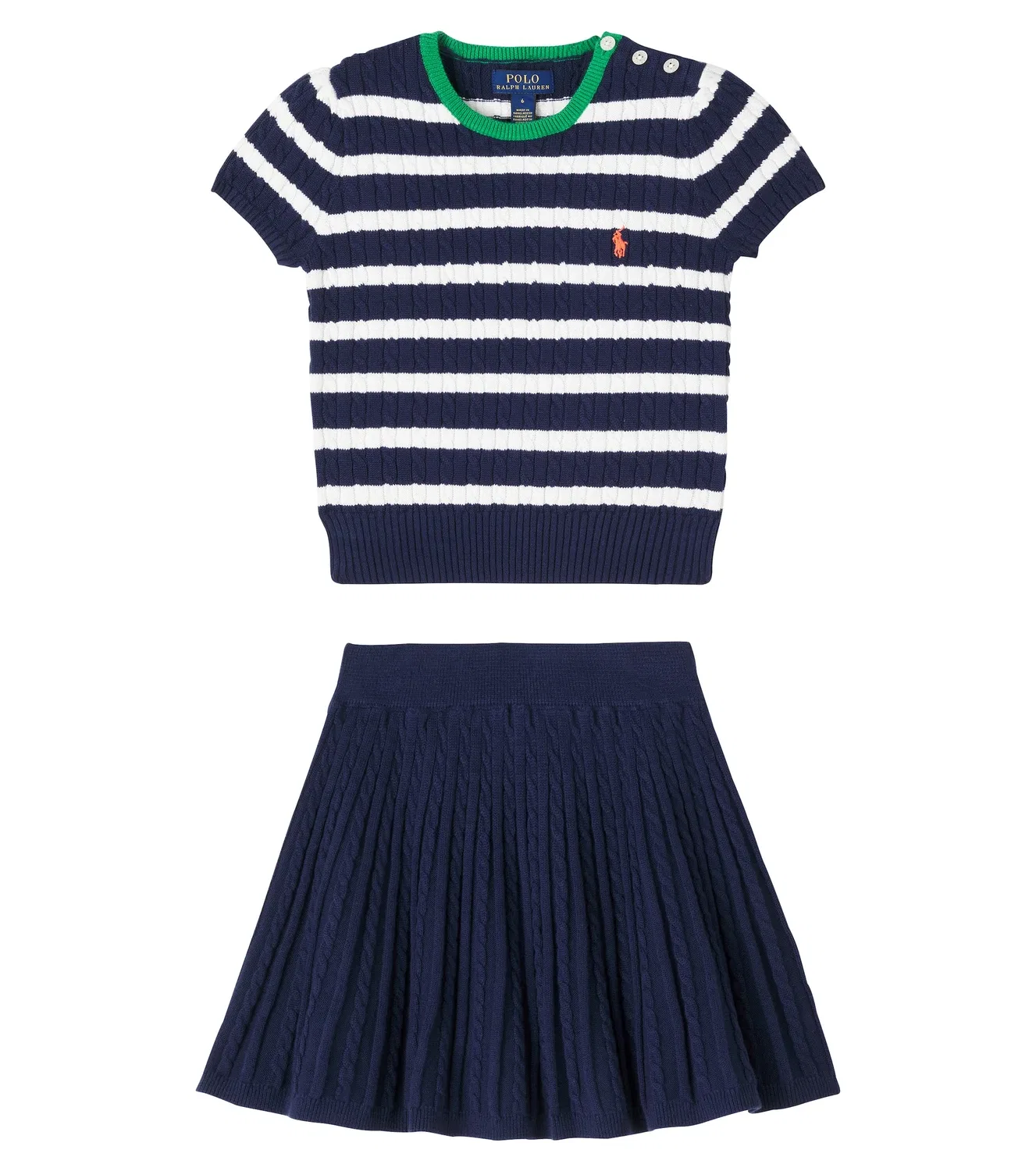 Комплект из вязаного топа и юбки Polo Ralph Lauren Kids, синий — фото 4