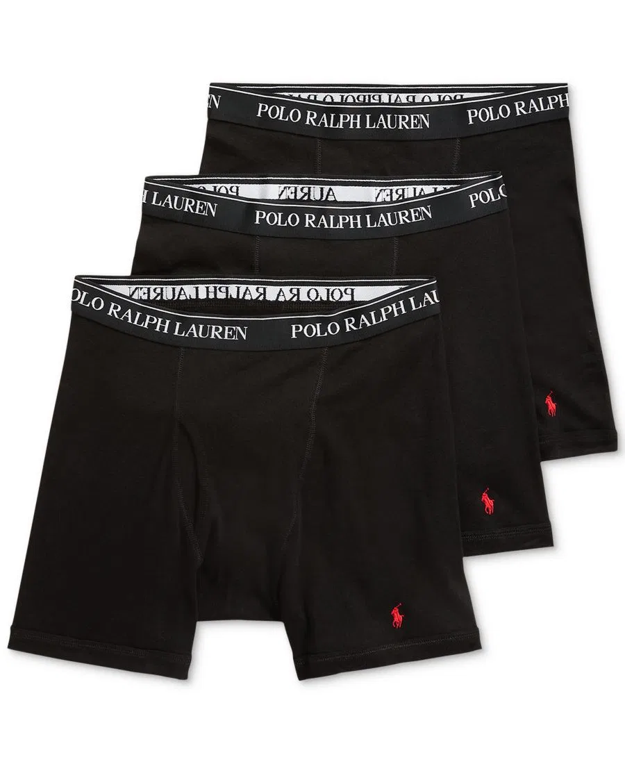 Мужские хлопковые боксеры, комплект из 3 штук, большие размеры Polo Ralph Lauren, Polo Black