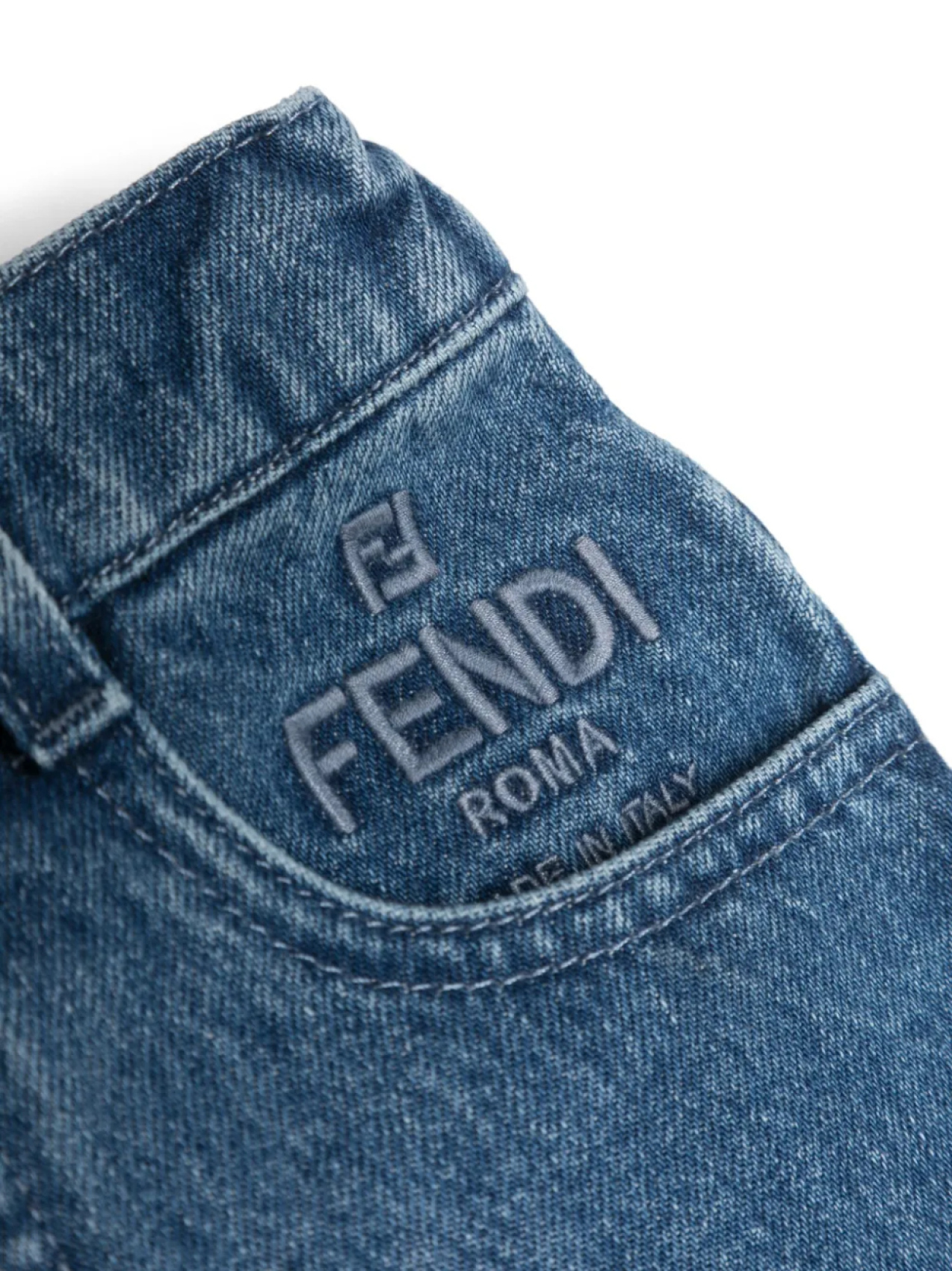 Прямые джинсы с вышитым логотипом Fendi Kids, синий — фото 3