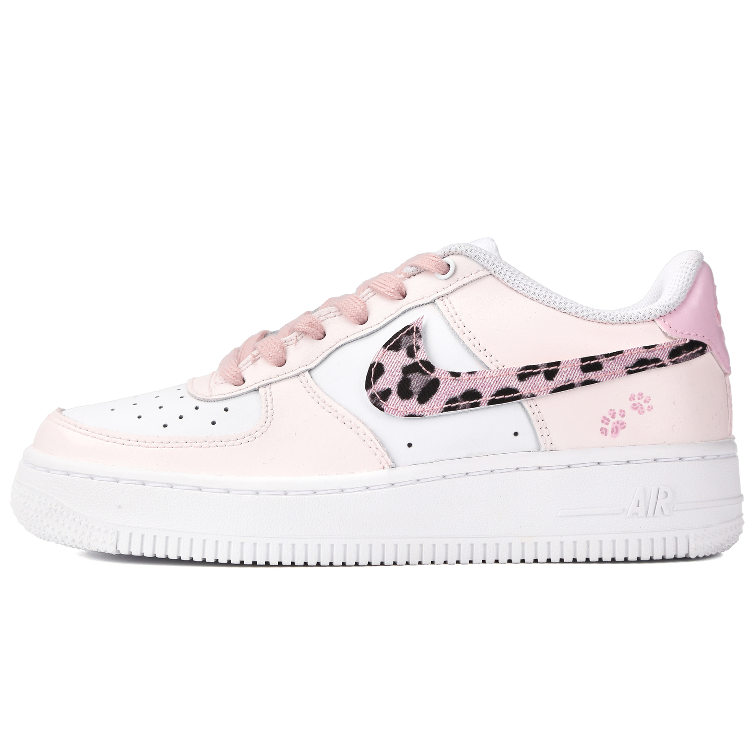 Nike Кроссовки для скейтбординга Air Force 1 Speckled Velvet низкие, устойчивые к истиранию, розовые и белые, детские — фото 3