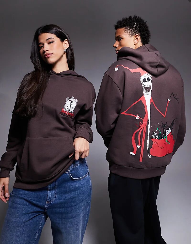 

Свободная толстовка с капюшоном ASOS DESIGN Disney Christmas с принтом Тима Бертона Джека коричневого цвета