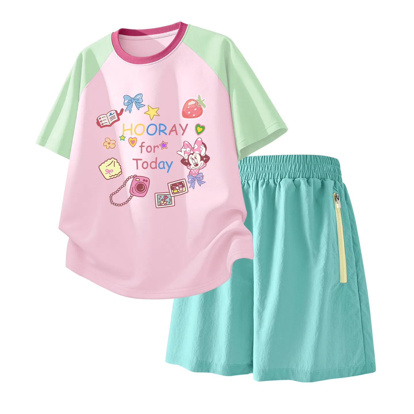 Детский спортивный костюм Casual Sportswear 2 Piece Set Disney, Diversity K Green Pink+Solid Color Mint Green