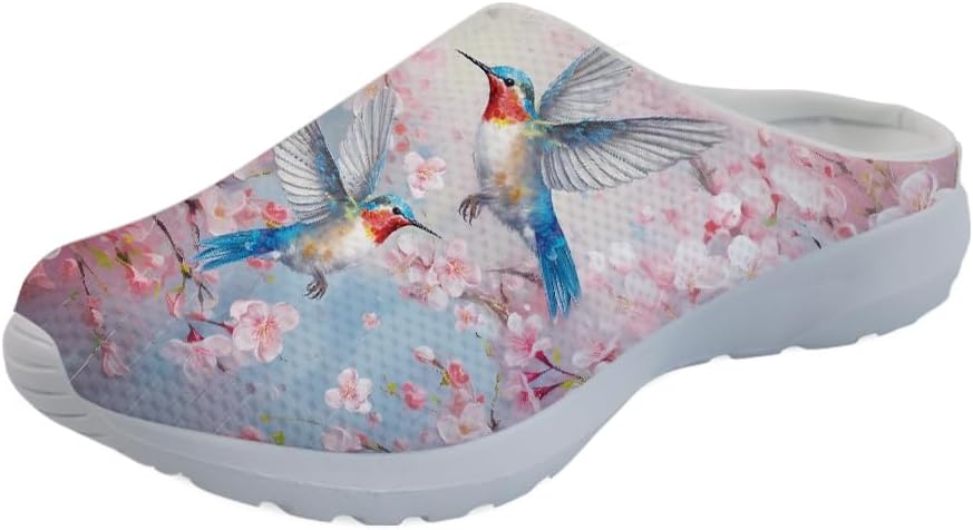 

Кроссовки Forchrinse Native Indian Aztec Hippie Mandala для мужчин, прогулочные мулы; женские слипоны, садовые сабо, тапочки с открытой пяткой, обувь для дома и ухода, Hummingbird Plum Blossom