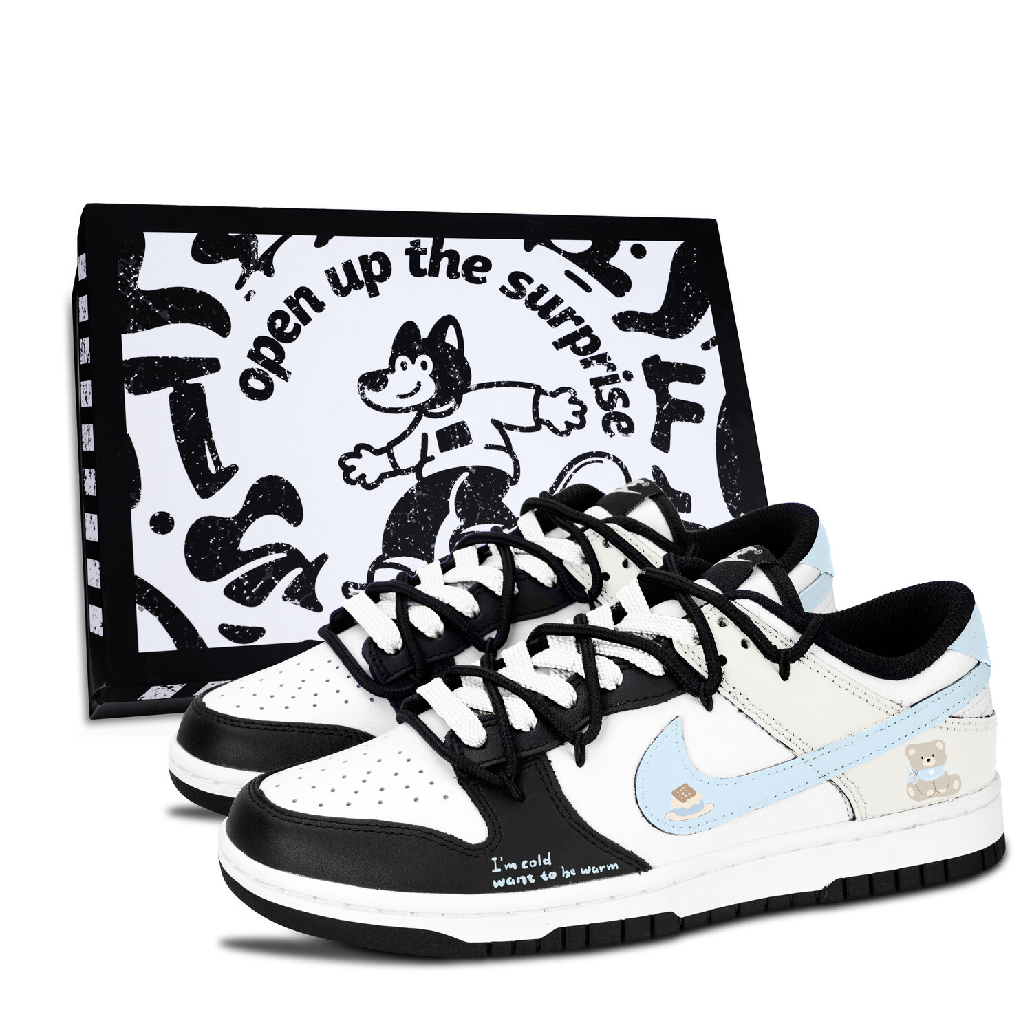 

Dunk Black White, Warm Bear устойчивые к истиранию низкие кроссовки для скейтбординга Unisex Nike, синий