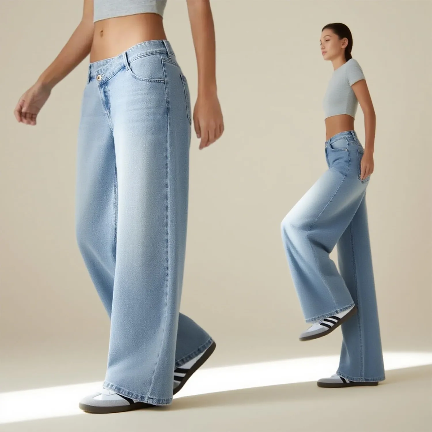 Женские джинсы low rise baggy с прямыми штанинами и застежкой-молнией — фото 2