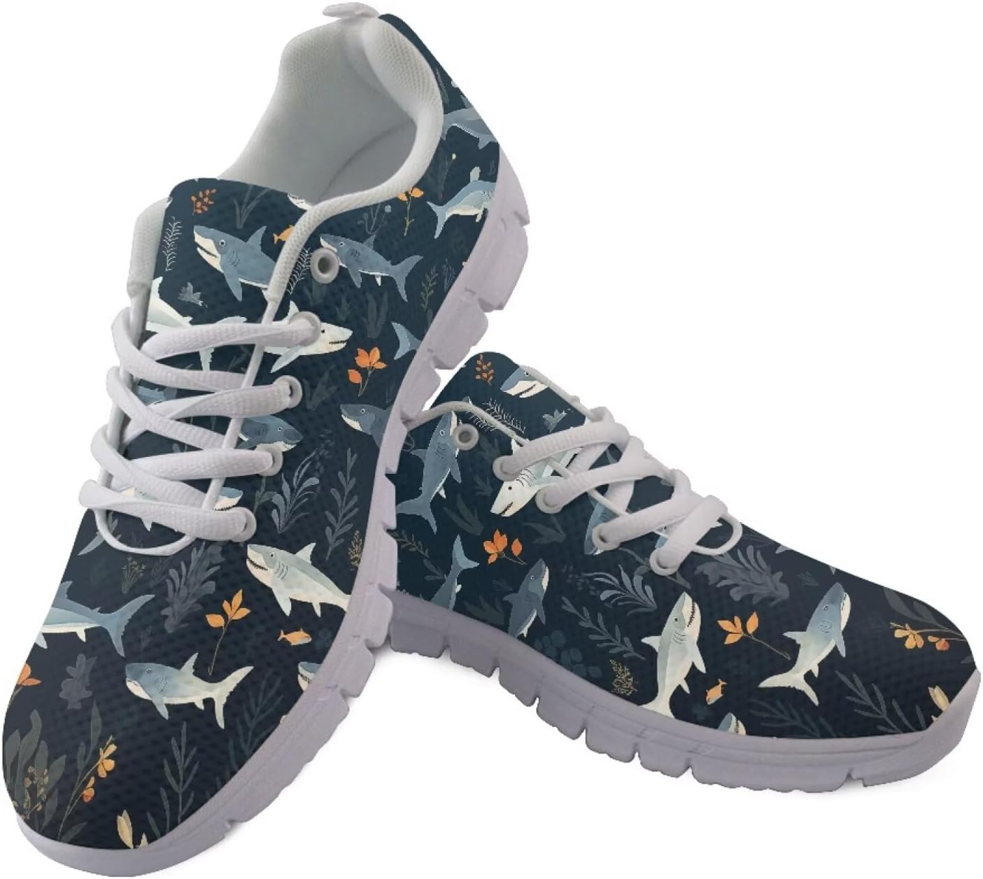 

Женские и мужские кроссовки Jeiento для бега с шнуровкой и без, спортивные кроссовки, легкие и удобные, для занятий в тренажерном зале, слипоны, противоскользящая обувь для ходьбы, Cartoon Shark