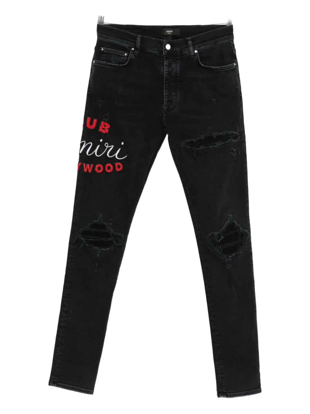 

Вышитые потертые джинсы AMIRI, черный