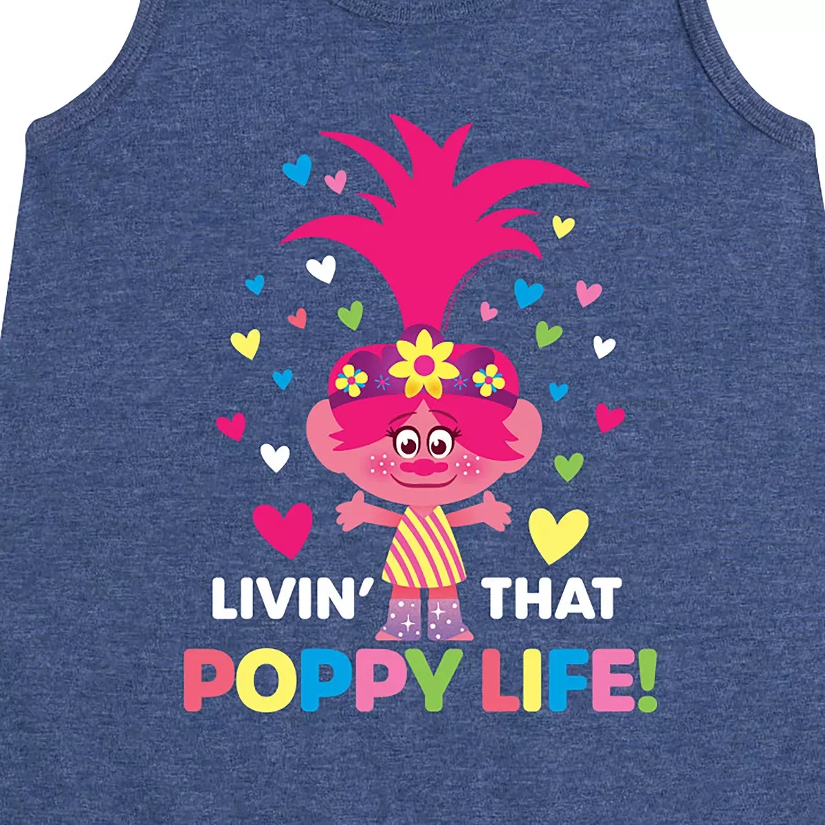 Детское платье-трапеция без рукавов с принтом Trolls Livin That Poppy Life, Heather Navy — фото 2