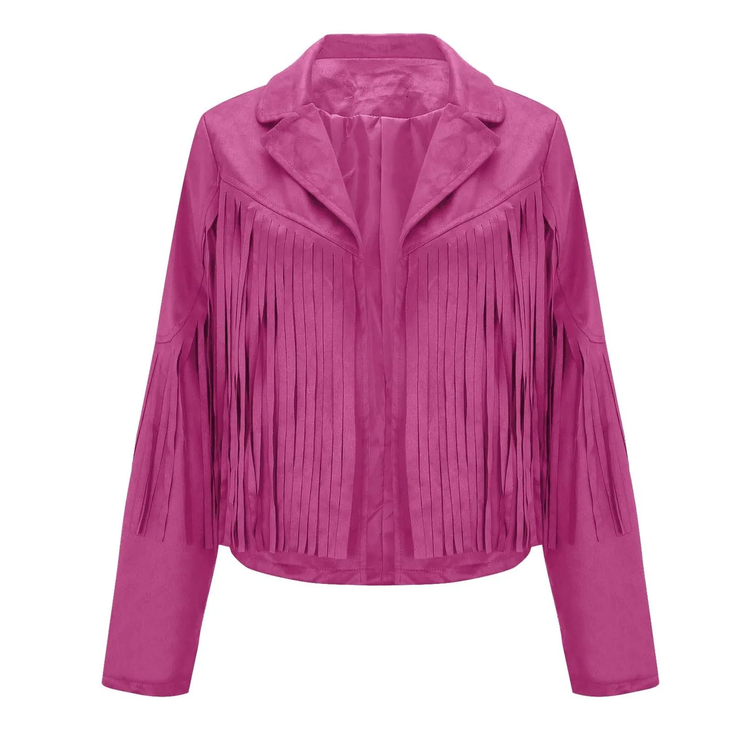 Женская куртка с бахромой из искусственной замши Faux Suede Leather Jackets with Fringes, pink warm — фото 4