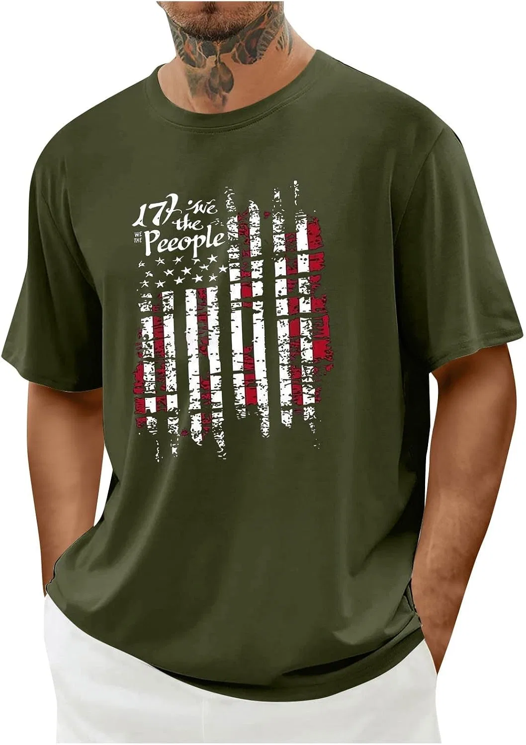 Мужская футболка с американским флагом Independence Day Graphic Tee, A#01 Army Green