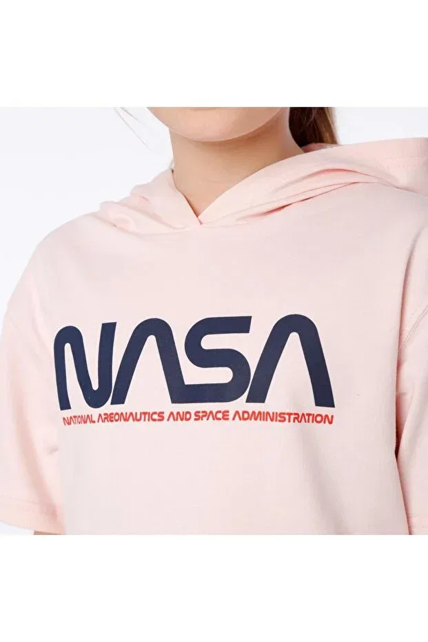 Детский комплект для девочек с принтом NASA Printed - Hooded T-Shirt And Embroidered Tights Set Black One, Somon — фото 4