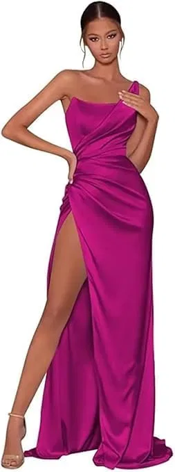 Женское вечернее платье-русалка с одним плечом Satin, Fuchsia