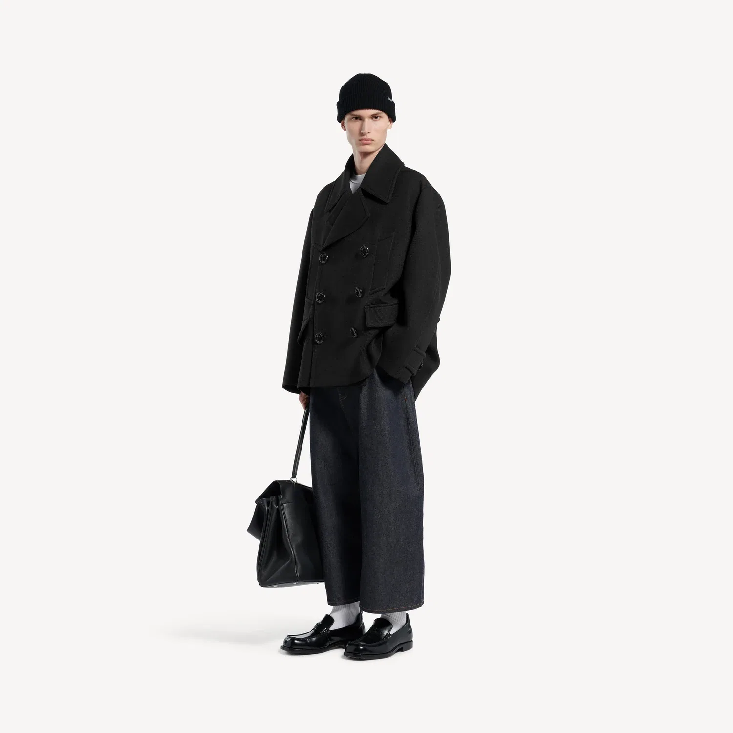 Мужское короткое двубортное пальто в черном цвете BALENCIAGA, черный — фото 2