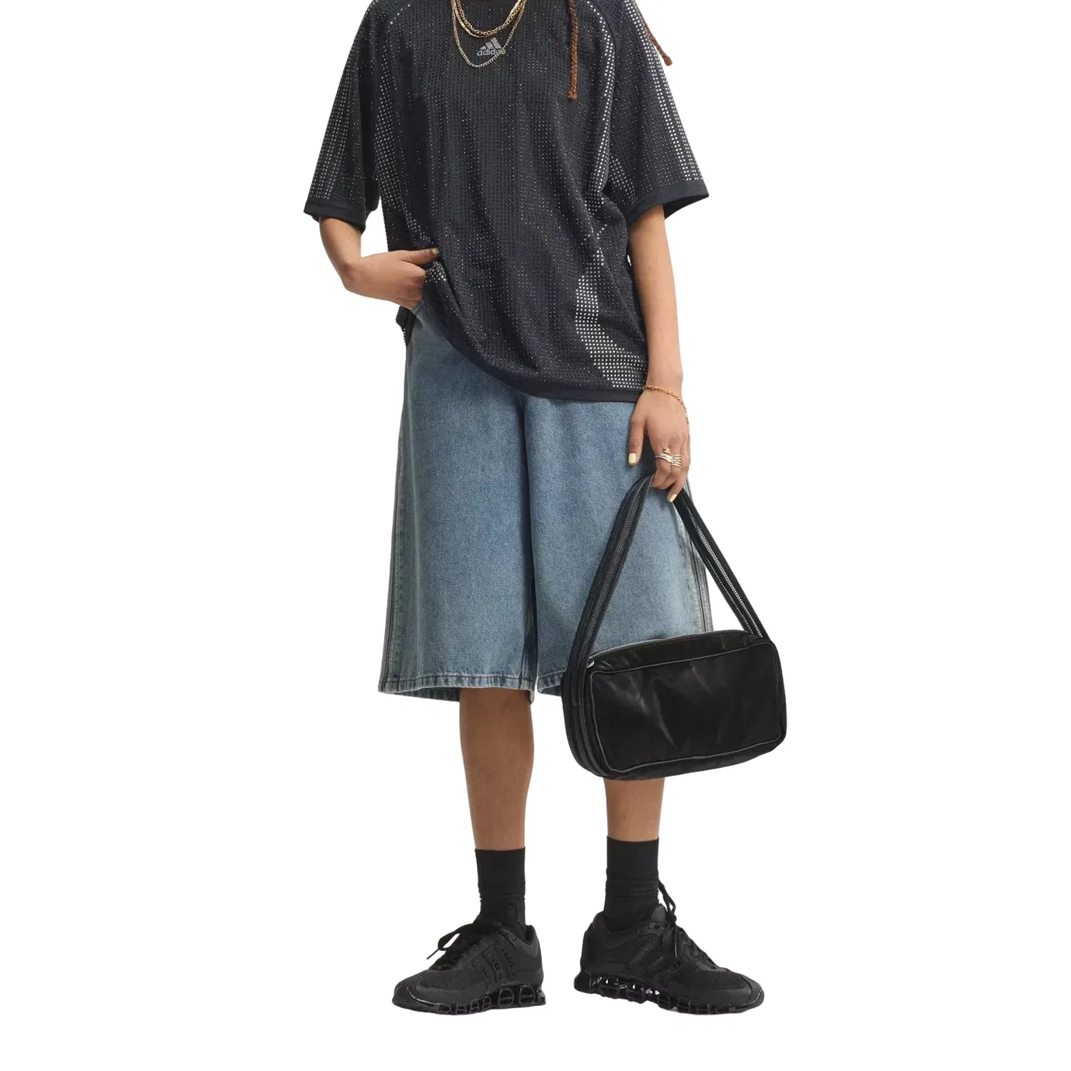 Женские джинсовые шорты с завышенной талией Worn Blue Denim Adidas, синий — фото 4