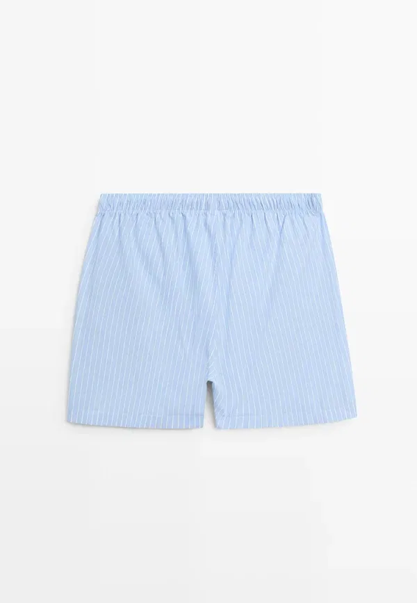 Пижамный комплект из хлопка, модель Short sleeve pyjama top and striped trousers, Massimo Dutti, синий — фото 3