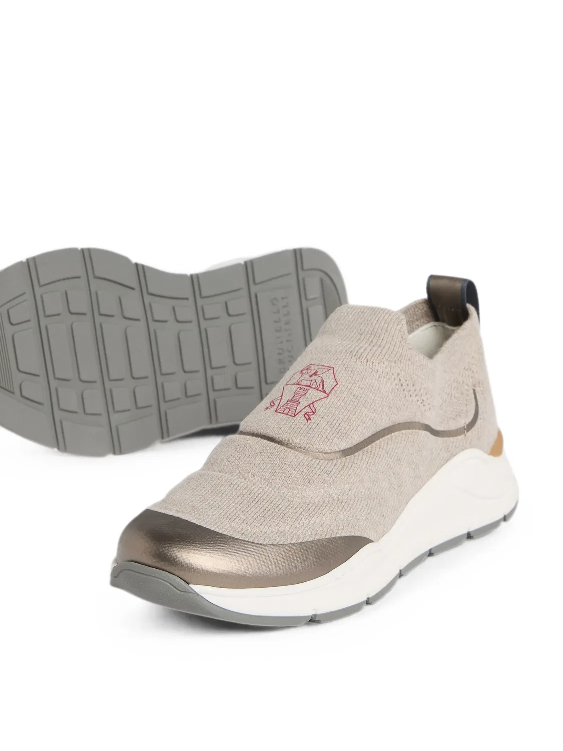 Трикотажные слипоны Brunello Cucinelli Kids, нейтральные цвета — фото 4