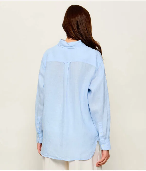 Женская рубашка из льна с моделью Pony Polo Ralph Lauren, Azzurro — фото 3