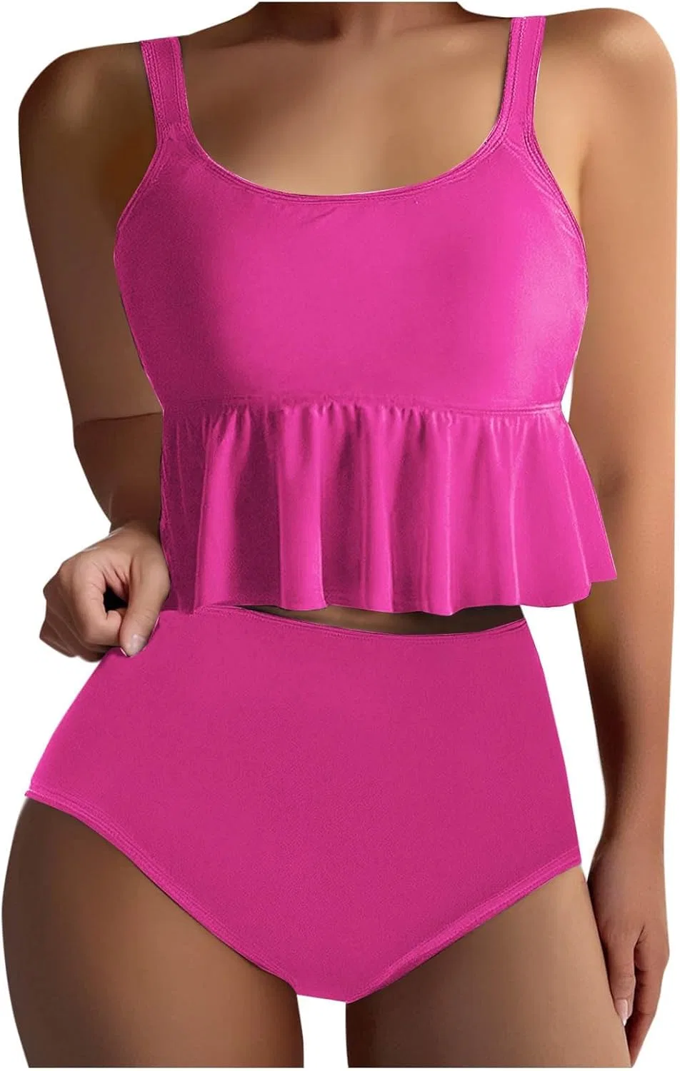 Женский купальник бикини с рюшами, Hot Pink
