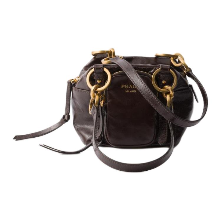 

Кожаная сумка, мини-сумка через плечо женская dark brown PRADA, Set (Bag+Dust Bag)