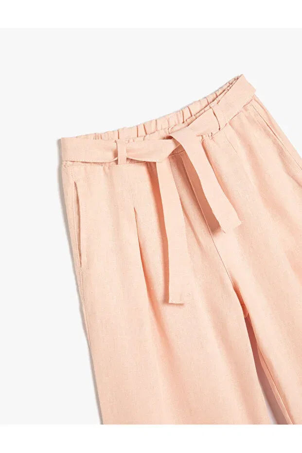 Детские брюки для девочек широкие с поясом Linen trousers wide leg belt detailed elastic waist Koton, Rose — фото 3