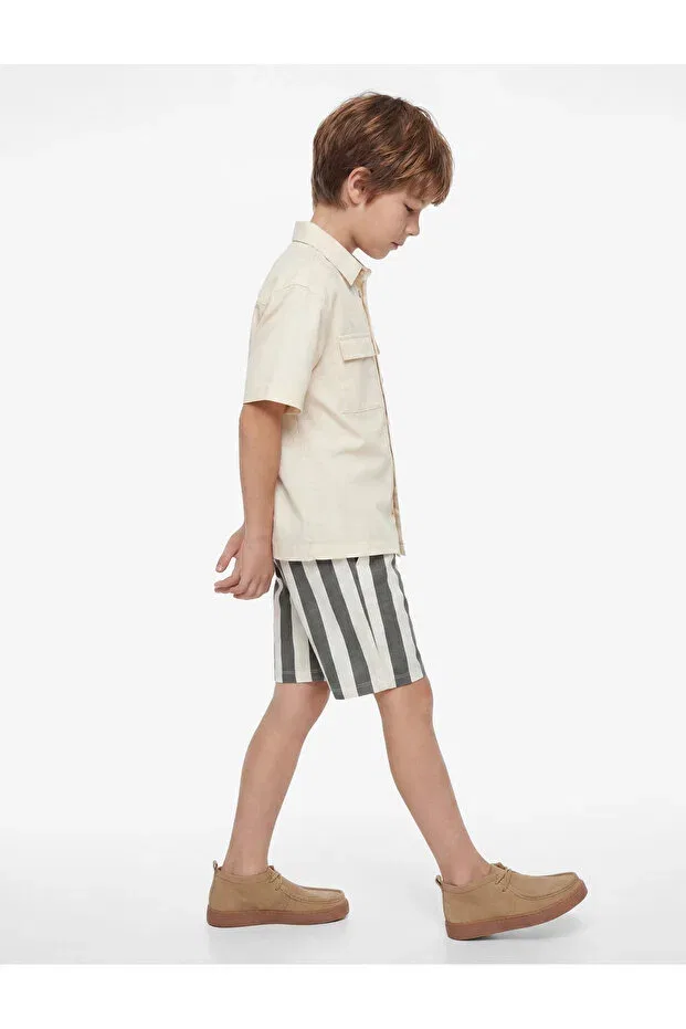 Детские шорты для мальчиков хлопковые Koton, Ecru Striped — фото 2