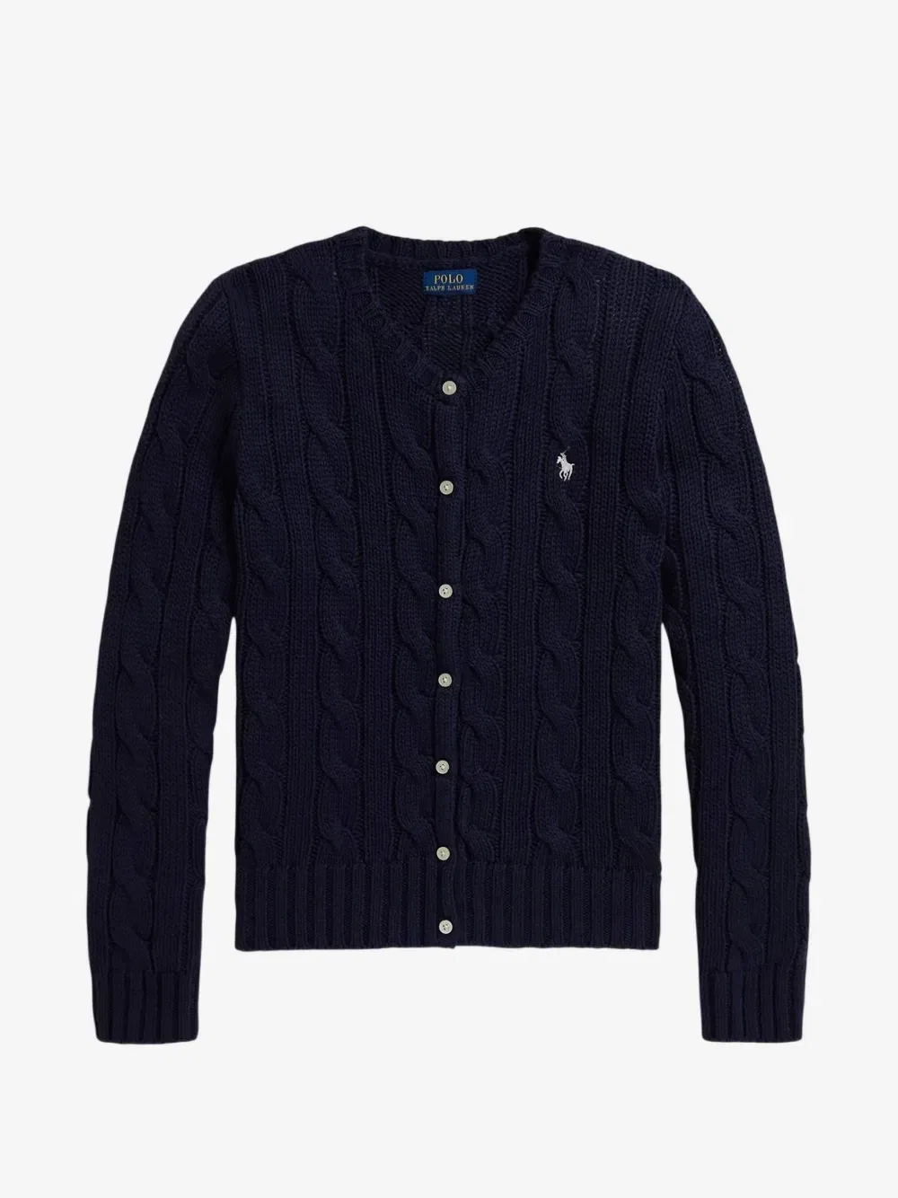 Вязаный хлопковый кардиган в косую вязку POLO RALPH LAUREN KIDS, синий