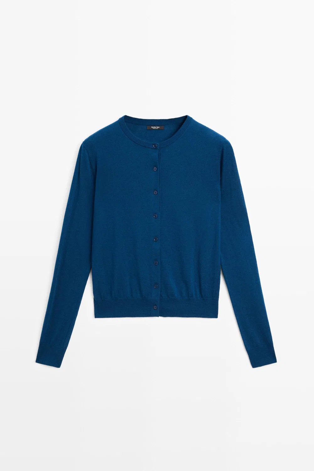 Кардиган Massimo Dutti Fine-Knit Round Neck, глубокий синий — фото 2