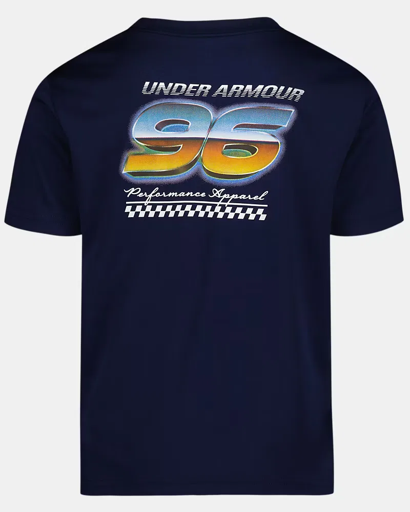 Футболка для мальчиков с быстросохнущей влагоотводящей тканью UA Tech Racer UnderArmour, Midnight Navy/White — фото 3