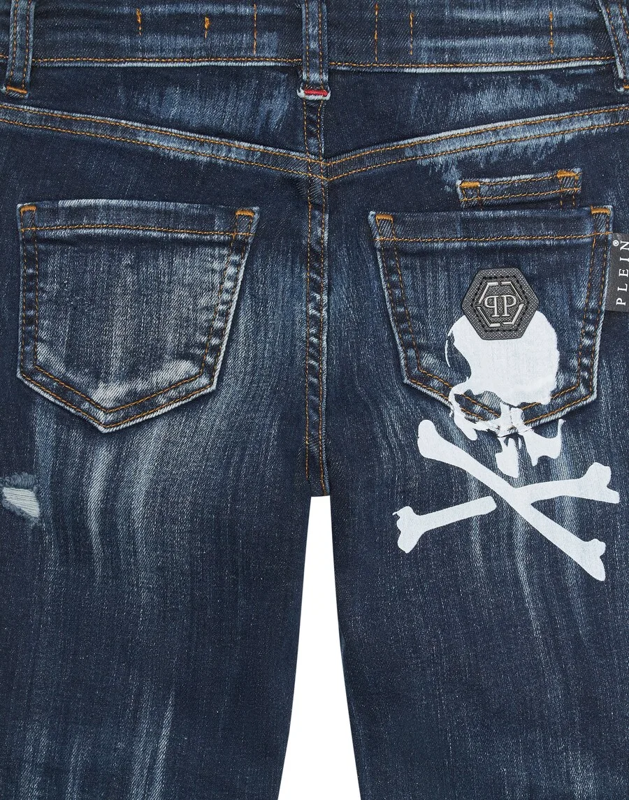 Джинсы Philipp Plein Regular Jeans 'Skull' темно-синего цвета — фото 3