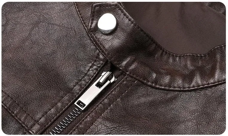 Мужское кожаное пальто из экокожи с принтом, Classic Bomber Coat, коричневый — фото 3