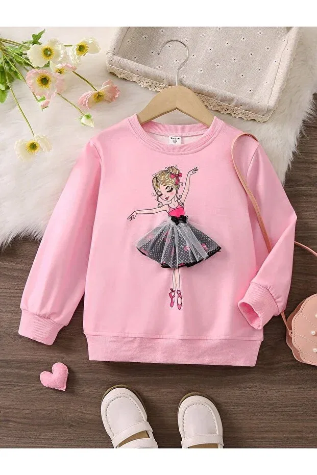 Детские свитшот для девочек с принтом Girl Backpacking Kids, Pink