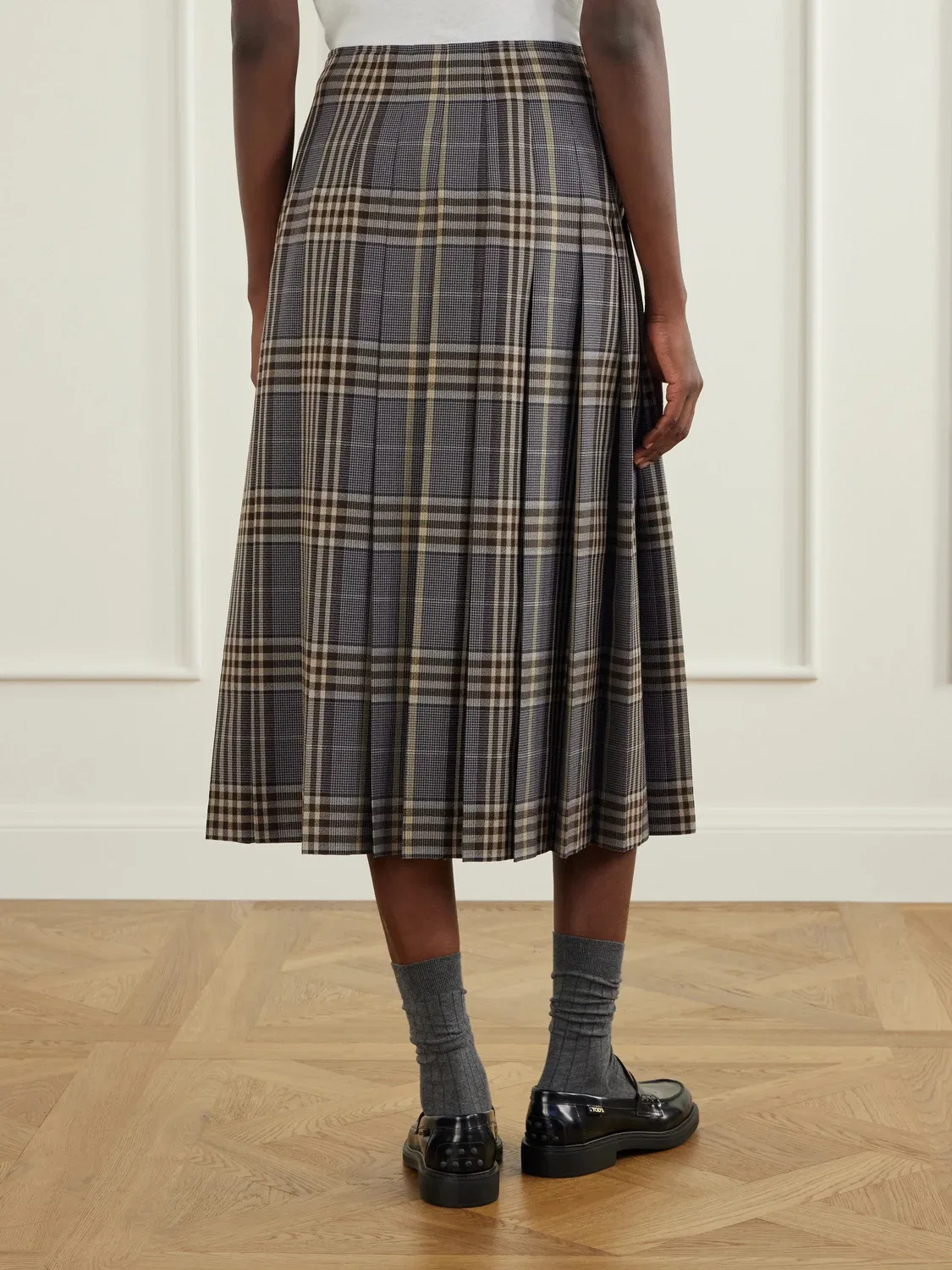 Плиссированная юбка миди из шерсти в клетку Burberry, бежевый — фото 4