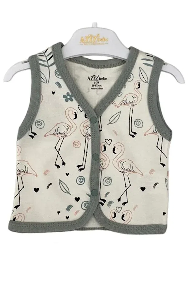 Детская безрукавка для мальчиков с принтом Flamingo patterned combed cotton vest Aziz Bebe, Ecru